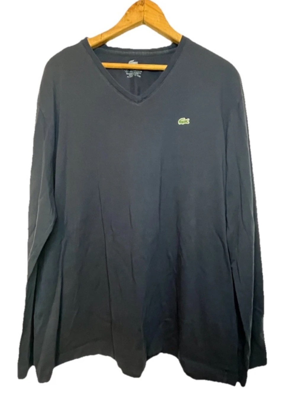 Lacoste Men's Pima Cotton Dark Navy Blue V-Neck Long Sleeve T Shirt size c7 XXL